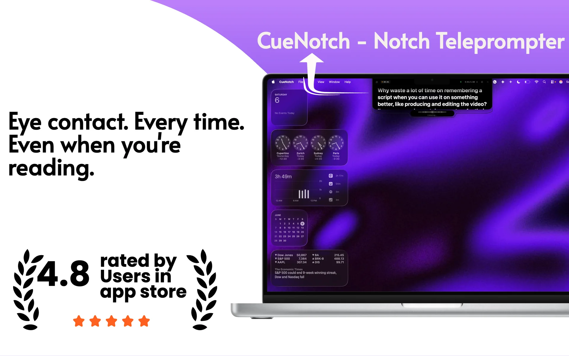 A script scrolling inside the MacBook notch with CueNotch